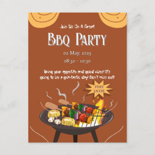 Carte postale Orange Brown BBQ Party Invitation