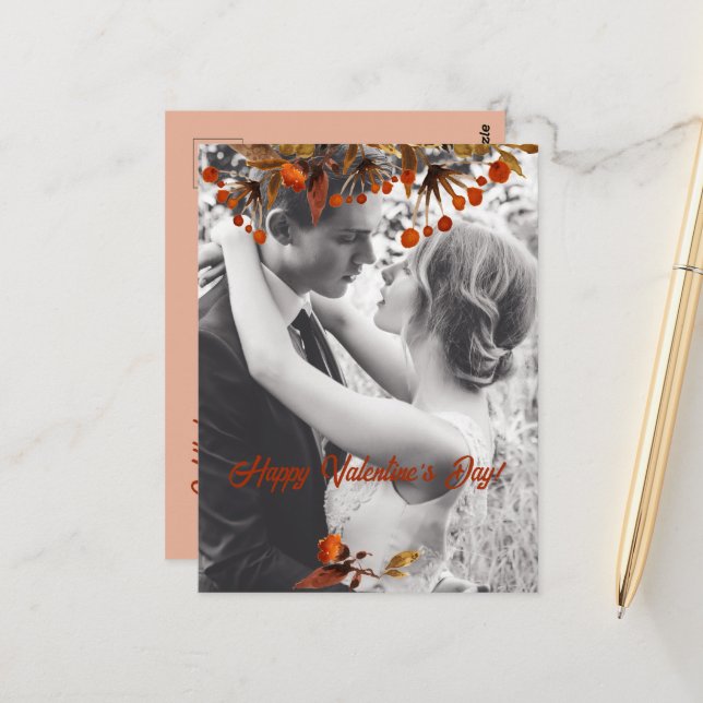 Carte Postale Orange Brown Folithe Valentine Ajouter Votre Propr (Devant/Arrière en situation)