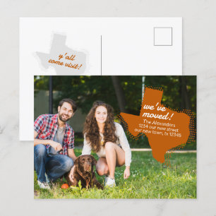 Carte Postale Orange brûlé Nous avons déménagé - Texas émaillé M