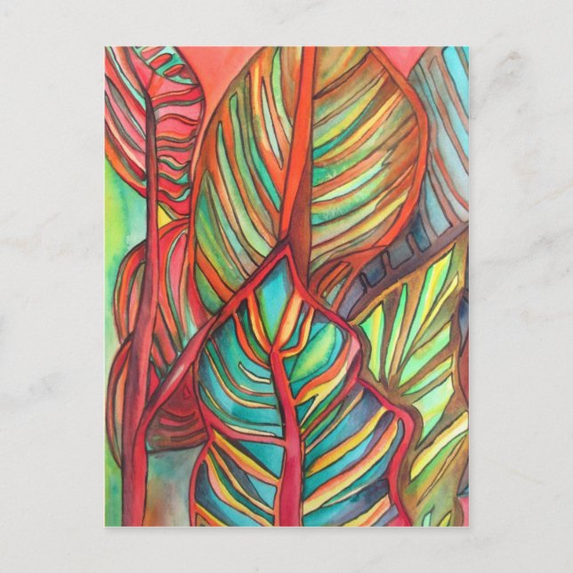 Carte Postale Orange Canna feuille aquarelle art original (Devant)