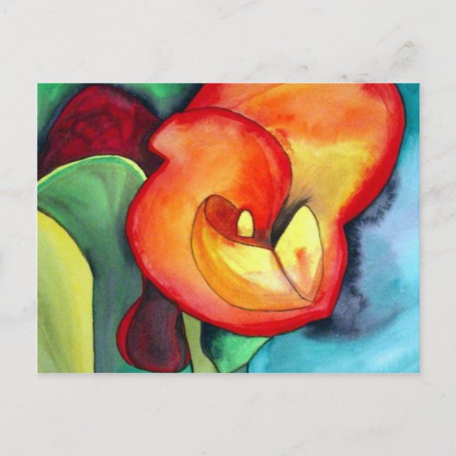 Carte Postale Orange Canna nénuphar art original aquarelle (Devant)