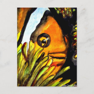 Carte Postale Orange Clown Poisson aquarelle peinture d'art orig