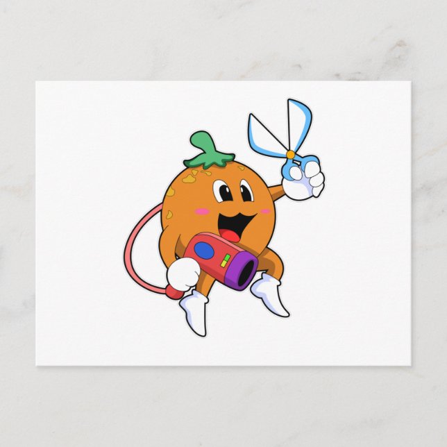 Carte Postale Orange coiffeur avec ciseaux et sèche-cheveux (Devant)