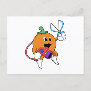 Carte Postale Orange comme Coiffeur avec ciseaux et sèche-cheveu