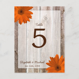 Carte Postale Orange Daisy Rustic Barn Mariage de table