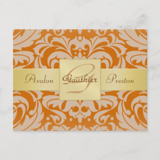 Carte postale Orange Damask Gold Monogram Save The