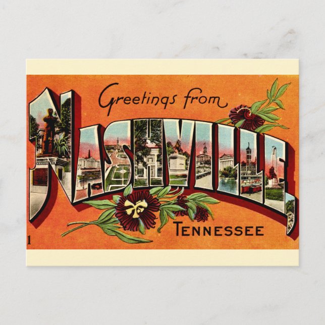 Carte postale orange de Nashville vintage (Devant)