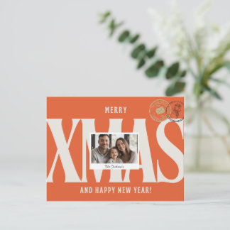 Carte Postale Orange élégante Salutation de Noël personnalisée