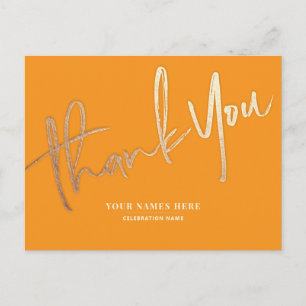 Carte Postale Orange et Merci d'or Élégant universel