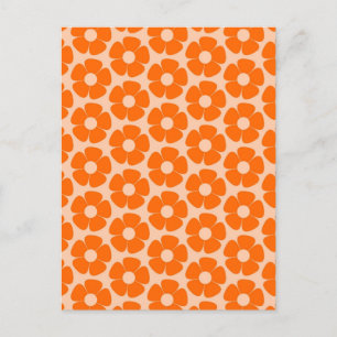 Carte Postale Orange et Pêche Retro 60s motif floral 