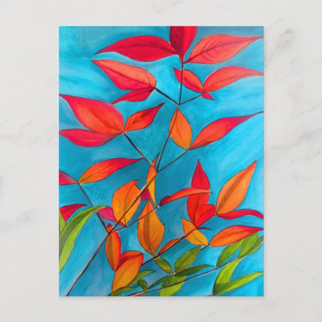 Carte Postale Orange feuille Automne art original aquarelle (Devant)