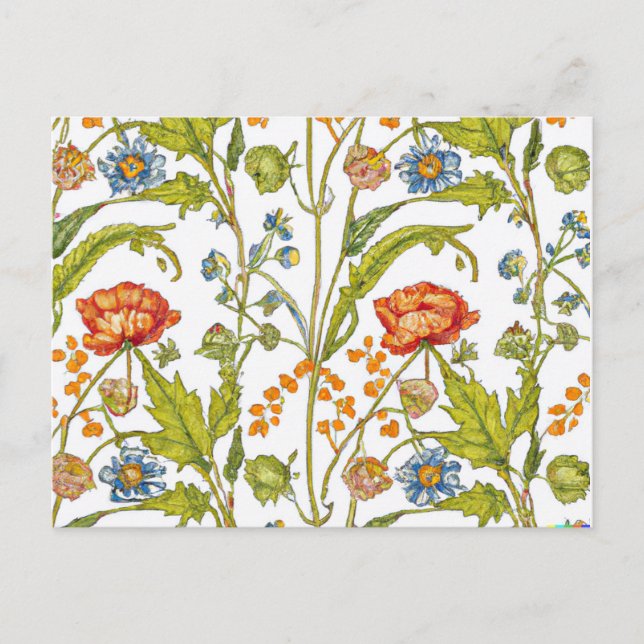 Carte Postale Orange Fleur sauvage bleu et blanc Fleurs Nouvelle (Devant)