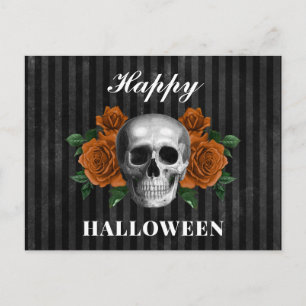 Carte Postale Orange Floral Gothique Élégant Crâne Joyeux Hallow