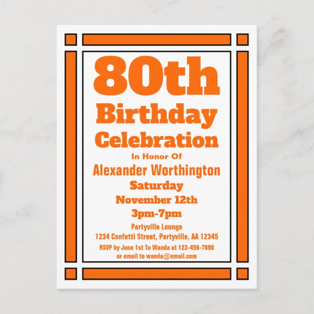 Carte postale Orange Geometry 80th Birthday Invita (Devant)