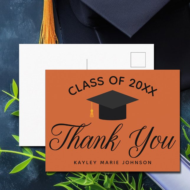 Carte Postale Orange Graduation Custom Class Monogram Thank You (Créateur téléchargé)