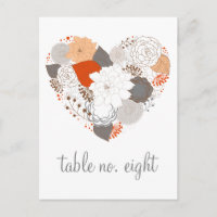 Orange & Grey Heart Flowers Numéro de tableau Cart