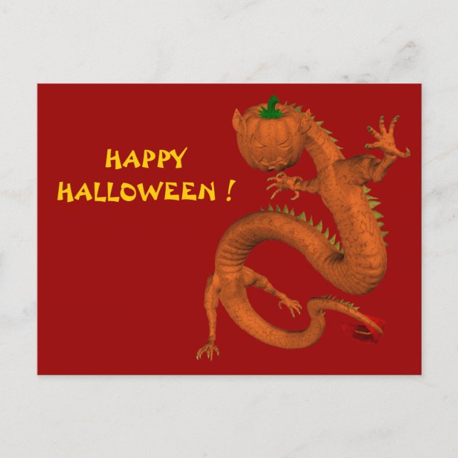 Carte Postale Orange Halloween Citrouille Dragon (Devant)