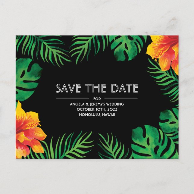 Carte Postale Orange Hibiscus Tropical Enregistrer la date (Devant)