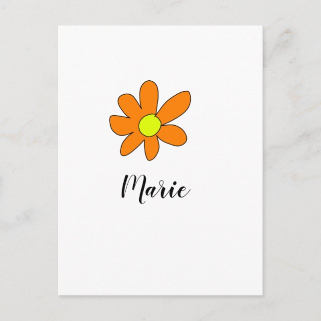 Carte Postale Orange jaune Daisy abstrait ajouter nom texte feme (Devant)