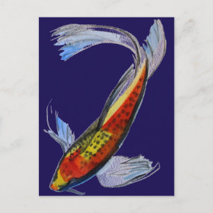 Carte Postale Orange Koi japonais aquarelle carpe art
