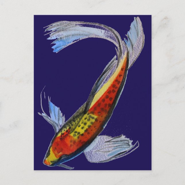 Carte Postale Orange Koi japonais aquarelle carpe art (Devant)