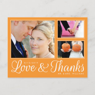 Carte Postale Orange Love Thanks Mariage 3 Photo Modern Postcard