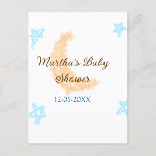 Carte Postale Orange lune bleu étoiles parties scintillant baby