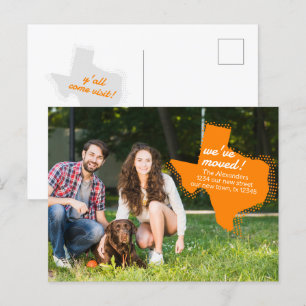 Carte Postale Orange Nous avons déménagé - Dotted Texas Moving