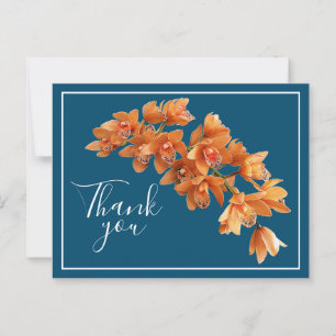 Carte Postale Orange Orchidées Arrière - plan bleu Merci