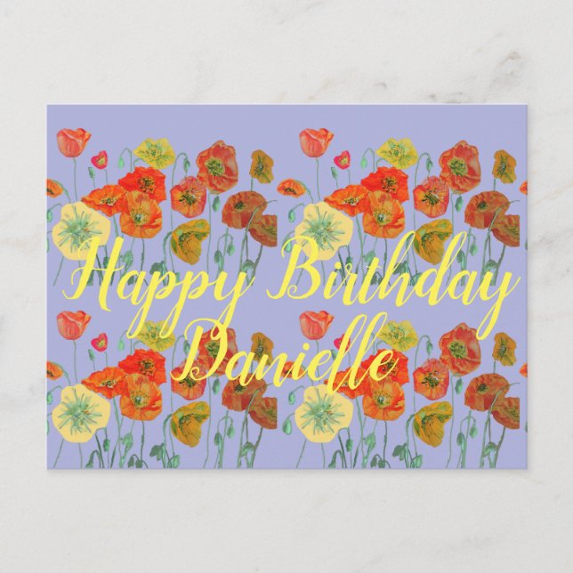 Carte Postale Orange Red Poppy violet joyeuse Dames d'anniversai (Devant)