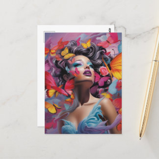 Carte Postale Orange rouge et bleu papillon Imaginaire femme