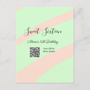 Carte Postale Orange vert pastel QR Sweet sixteen anniversaire