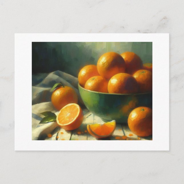 Carte Postale Oranges dans le bol vert toujours vie, (Devant)