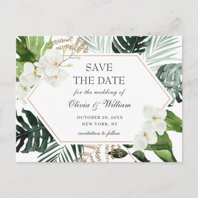 Carte Postale Orchid Bohemian Greenery Mariage Enregistrer La Da (Devant)