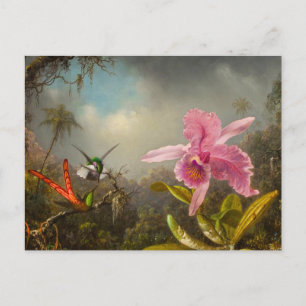 Carte Postale Orchidée avec deux colibris Heade