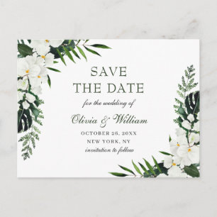 Carte Postale Orchidée Blanche Bohème Floral Mariage Enregistrer