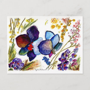 Carte Postale Orchidée bleue Extraordinaire et Feuilles
