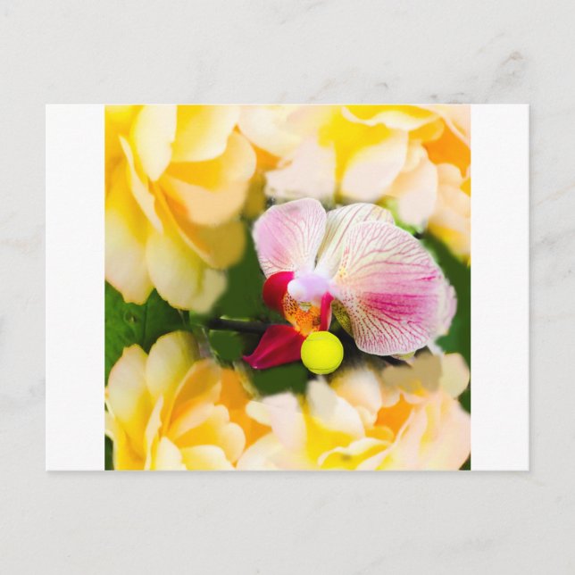 Carte Postale Orchidée rose avec balle de tennis (Devant)