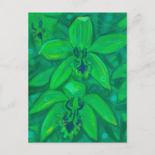 Carte Postale Orchidée verte, peinture florale à fleurs tropical