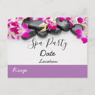 Carte Postale Orchidée violette avec spa en pierre chaude noire