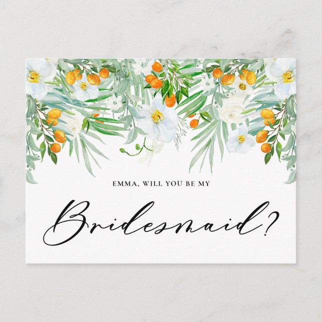 Carte Postale Orchidées Blanches Et Kumquats Serez-Vous Ma Serve (Devant)