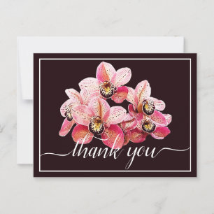 Carte Postale Orchidées roses et blanches sur fond sombre Merci