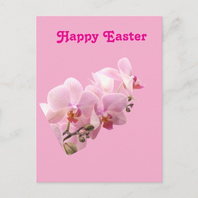 Carte Postale Orchidées roses « Joyeuses Pâques » (Devant)