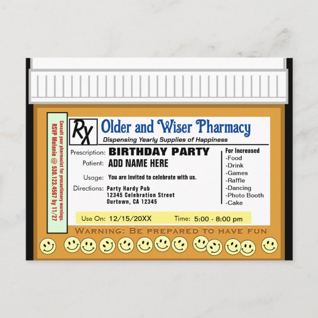 Carte Postale Ordonnance d'anniversaire pour le plaisir (Devant)