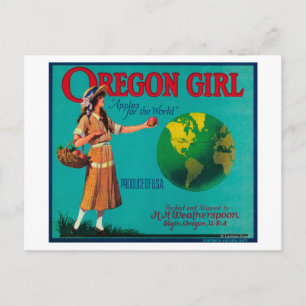 Carte Postale Oregon Girl Apple Crate LabelElgin, OU