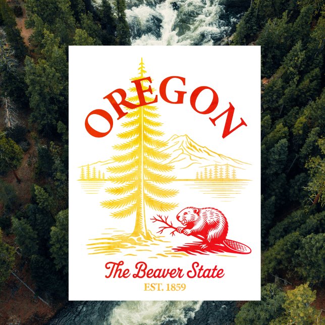 Carte Postale Oregon The Beaver State Est. 1859 (Oregon The Beaver State Est. 1859 Postcard
)