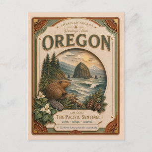 Carte Postale Oregon Vintage Paper Cut American Arcana