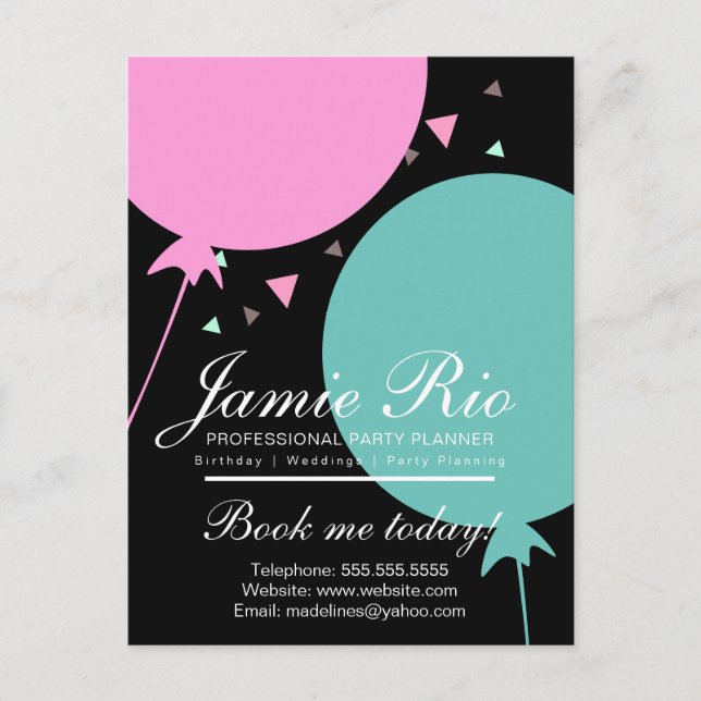 Carte Postale Organisateur de Fête Planification d'Anniversaire  (Devant)