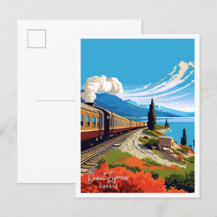 Carte Postale Orient Express Europe Voyage Illustration Vintage