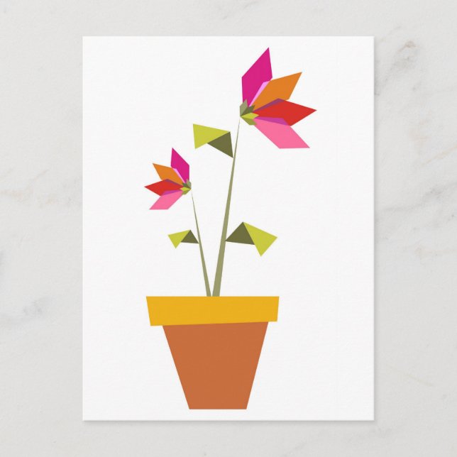 Carte Postale origami fleurs dans un pot (Devant)